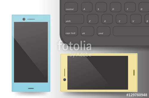 two smartphones and laptop keyboard close up vector two smartphones and laptop keyboard close up vector