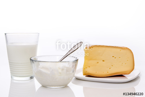 assortment of dairy products ( milk yogurt and cheese ) assortment of dairy products ( milk yogurt and cheese )