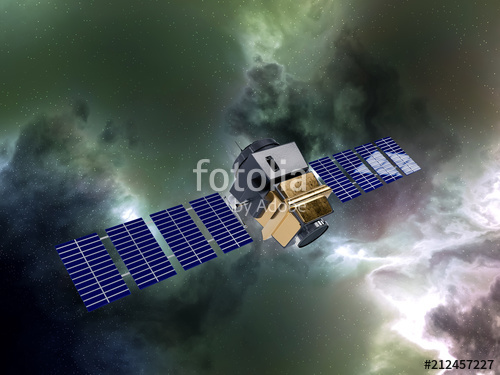 artificial satellite concept 3D rendering in the space green neb